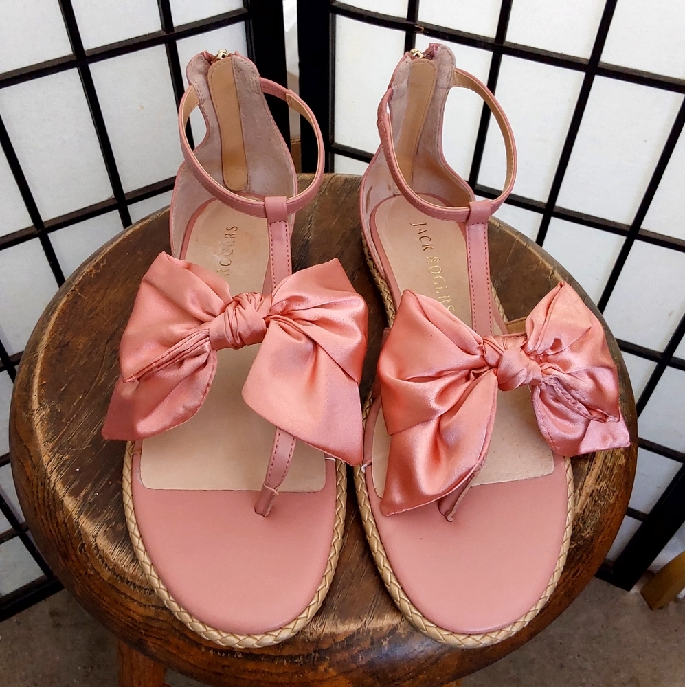 Jack Rogers  Heidi Satin Bow T-Strap Sandals Sz 8.5 in Pink NWOB Barbiecore